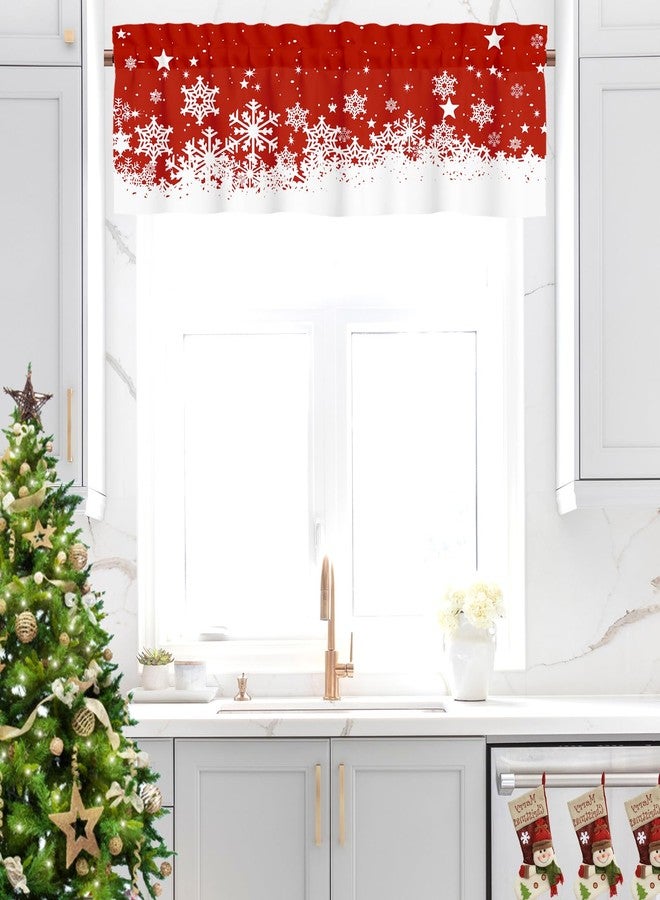 YOSTEV Valance Curtains for Kitchen Windows, Red Xmas Snowflake Christmas Velvet Window Valances, Winter Window Treatment Rod Pocket Valance for Bedroom Bathroom Cafe Room 52x18 inch - Image 2